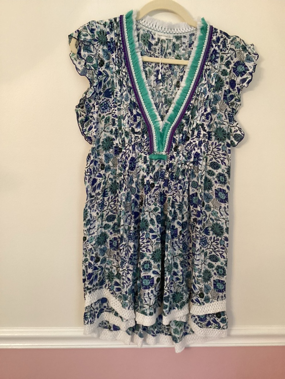 Poupette St. Barth Blue, Green & Purple Floral Mini Dress size small. REDUCED